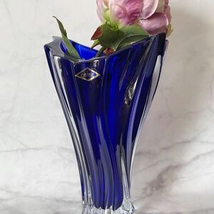 Bohemian Vase 12 ", Deep Blue Bud Vase, Czech Crystal Flower Vase, Home Decor